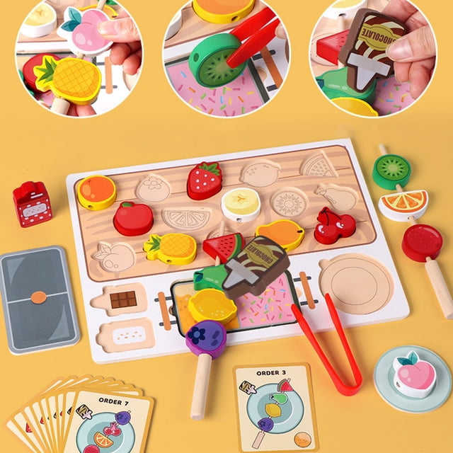 Vekome Wooden Food Playset with Skewers Food Matching Game and ...