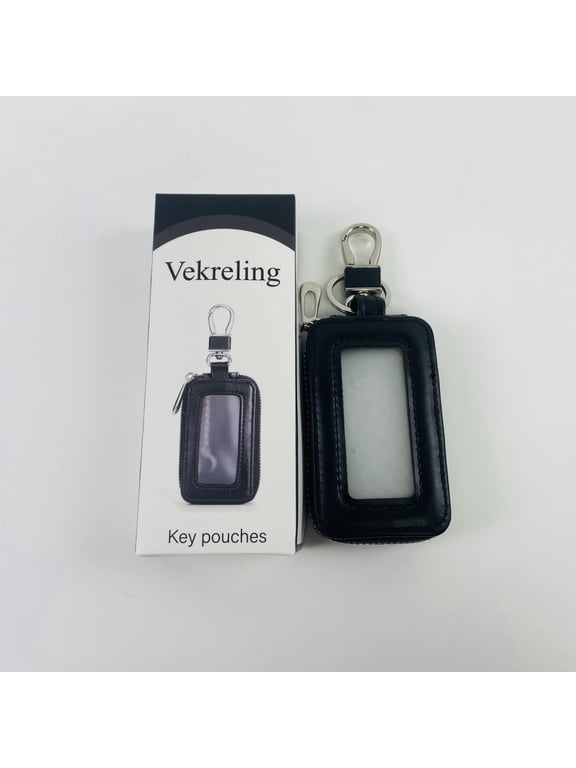 Key pouches,Car Key case,Genuine Leather Car Key Chain Keychain Holder Metal Hook and Keyring Zipper Bag for Remote Key Fob - Black