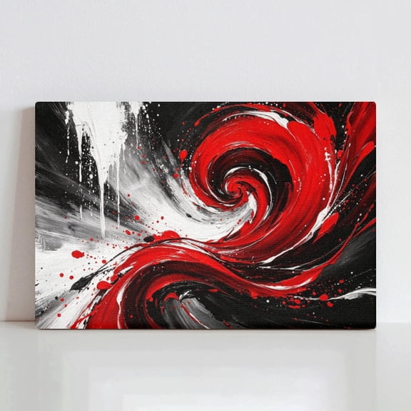 Vela Home Abstract Red Black White Canvas Wall Art, 24x16 Inch Modern Swirl Painting Framed Print, Waterproof Canvas with Wood Frame, Contemporary Decor