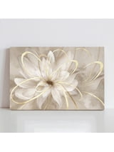 Vela Home Abstract White Flower Canvas Wall Art, 10x8 Inch Gold Floral Framed Print, Waterproof Canvas with Wood Frame, Modern Luxury Wall Decor