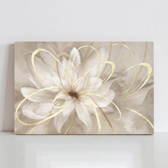 Vela Home Abstract White Flower Canvas Wall Art, 10x8 Inch Gold Floral Framed Print, Waterproof Canvas with Wood Frame, Modern Luxury Wall Decor