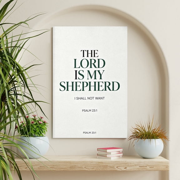 Vela Home Psalm 23:1 The Lord is My Shepherd Canvas Wall Art, 8x10 Inch Christian Scripture Quote in Dark Green Typography on White Background Framed Print, Waterproof Canvas