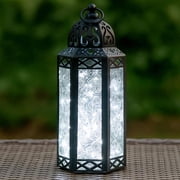 Moroccan Metal Candle Lantern Holder with LED Fairy String Lights, Medium, Clear