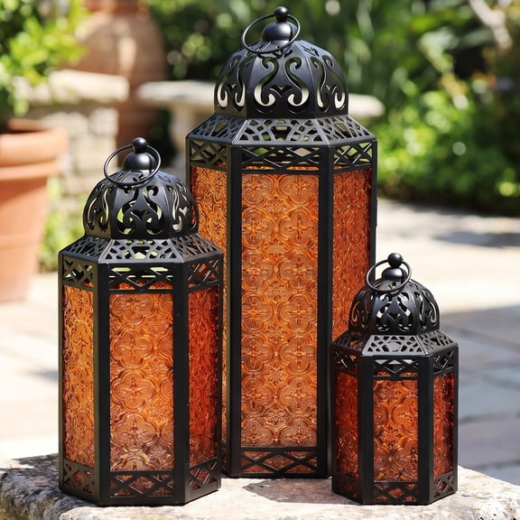 Vela Lanterns Iron Solar Outdoor Hanging Lantern, 3 Pieces