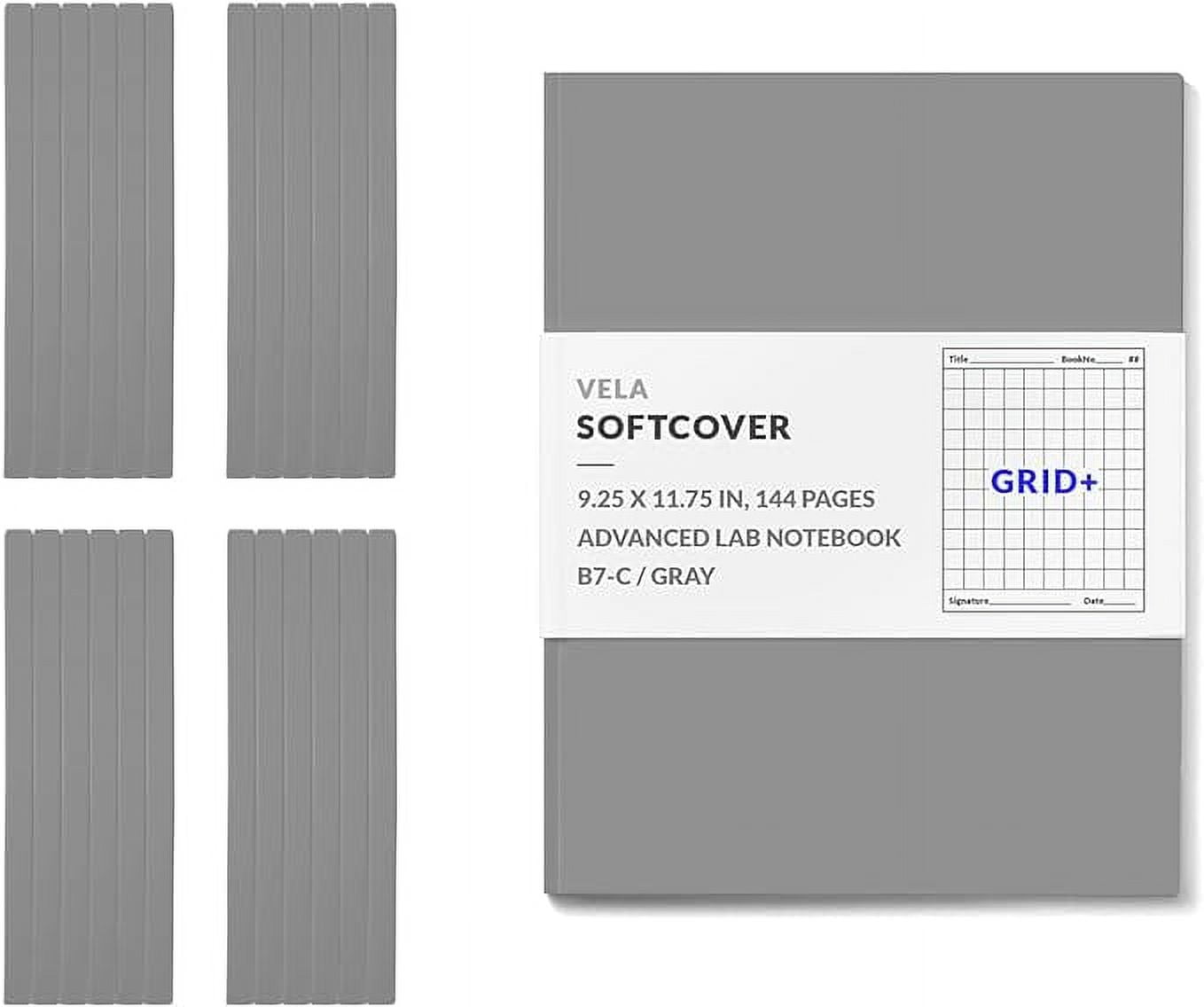 Vela Sciences B7 Expanded Softcover Lab Notebook, 9.25 x 11.75 in (23.5 x 30 cm), 144 Pages, Permanent Bound, 70lb Heavyweight Paper (24-Pack, Grid +)
