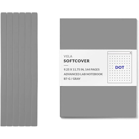 Vela Sciences B7 Expanded Softcover Lab Notebook, 9.25 x 11.75 in (23.5 x 30 cm), 144 Pages, Permanent Bound, 70lb Heavyweight Paper (6-Pack, Dot)