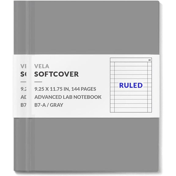 Vela Sciences B7 Expanded Softcover Lab Notebook, 9.25 x 11.75 in (23.5 x 30 cm), 144 Pages, Permanent Bound, 70lb Heavyweight Paper (Ruled)
