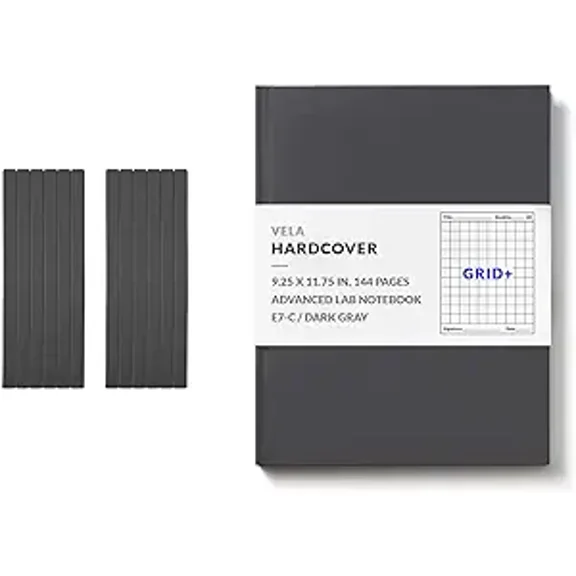 Vela Sciences E7 (12-Pack) Expanded Hardcover Lab Notebook, 9.25 x 11.75 in (23.5 x 30 cm), 144 Pages, Permanent Bound, 70lb Heavyweight Paper (Grid+)