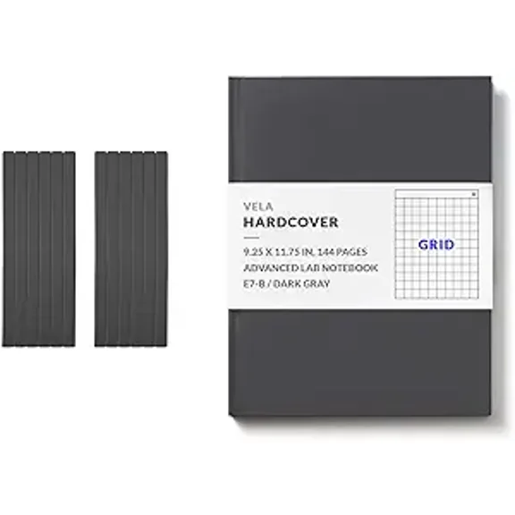 Vela Sciences E7 (12-Pack) Expanded Hardcover Lab Notebook, 9.25 x 11.75 in (23.5 x 30 cm), 144 Pages, Permanent Bound, 70lb Heavyweight Paper (Grid)