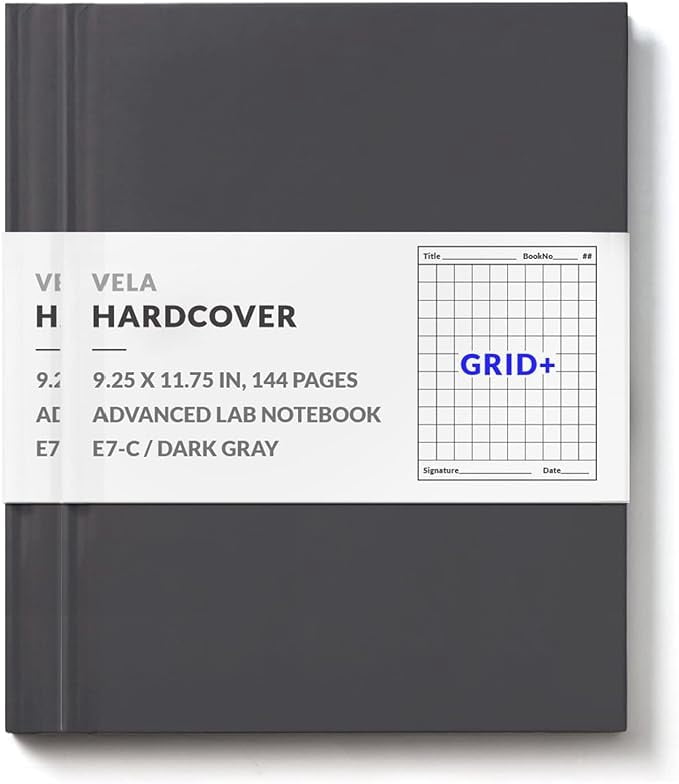Vela Sciences E7 (2-Pack) Expanded Hardcover Lab Notebook, 9.25 x 11.75 in (23.5 x 30 cm), 144 Pages, Permanent Bound, 70lb Heavyweight Paper (Grid+)