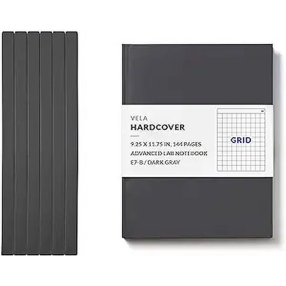Vela Sciences E7 Expanded Hardcover Lab Notebook, 9.25 x 11.75 in (23.5 x 30 cm), 144 Pages, Permanent Bound, 70lb Heavyweight Paper (6-Pack, Grid)