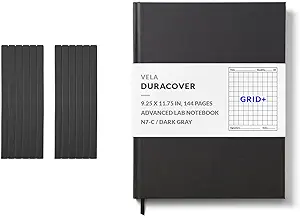 Vela Sciences N7 (12-Pack) Expanded DuraCover Lab Notebook, 9.25 x 11.75 in (23.5 x 30 cm), 144 Pages, Gray Saturated Weave, Permanent Bound, 70lb Heavyweight Paper (Grid+)