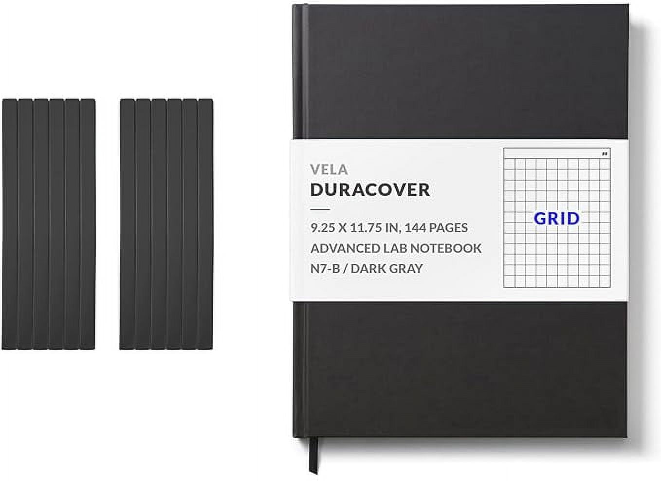 Vela Sciences N7 (12-Pack) Expanded DuraCover Lab Notebook, 9.25 x 11.75 in (23.5 x 30 cm), 144 Pages, Gray Saturated Weave, Permanent Bound, 70lb Heavyweight Paper (Grid)