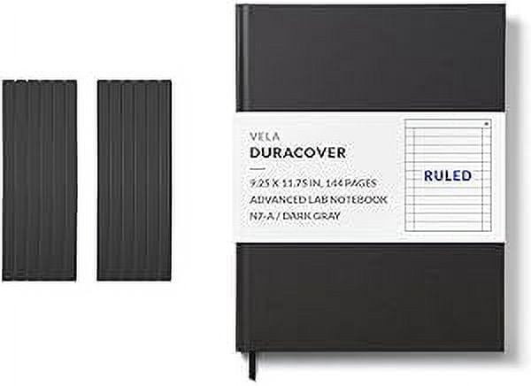 Vela Sciences N7 (12-Pack) Expanded DuraCover Lab Notebook, 9.25 x 11.75 in (23.5 x 30 cm), 144 Pages, Gray Saturated Weave, Permanent Bound, 70lb Heavyweight Paper (Ruled)