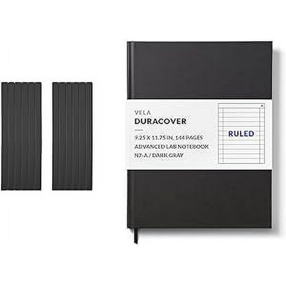 Vela Sciences N7 (12-Pack) Expanded DuraCover Lab Notebook, 9.25 x 11.75 in (23.5 x 30 cm), 144 Pages, Gray Saturated Weave, Permanent Bound, 70lb Heavyweight Paper (Ruled)