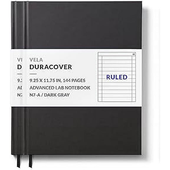 Vela Sciences N7 (2-Pack) Expanded DuraCover Lab Notebook, 9.25 x 11.75 in (23.5 x 30 cm), 144 Pages, Gray Saturated Weave, Permanent Bound, 70lb Heavyweight Paper (Ruled)