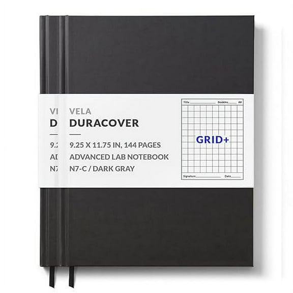 Vela Sciences N7 (2-Pack) Expanded DuraCover Lab Notebook, 9.25 x 11.75 in (23.5 x 30 cm), 144 Pages, Grey Saturated Weave, Permanent Bound, 70lb Heavyweight Paper (Grid+)