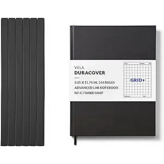 Vela Sciences N7 (6-Pack) Expanded DuraCover Lab Notebook, 9.25 x 11.75 in (23.5 x 30 cm), 144 Pages, Grey Saturated Weave, Permanent Bound, 70lb Heavyweight Paper (Grid+)