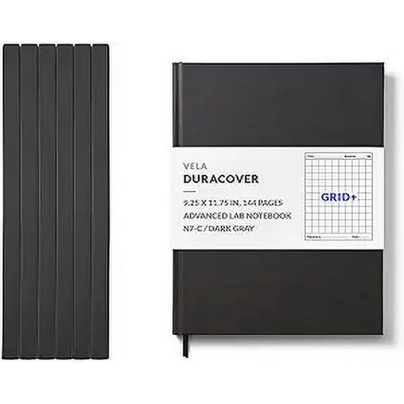 Vela Sciences N7 (6-Pack) Expanded DuraCover Lab Notebook, 9.25 x 11.75 in (23.5 x 30 cm), 144 Pages, Grey Saturated Weave, Permanent Bound, 70lb Heavyweight Paper (Grid+)
