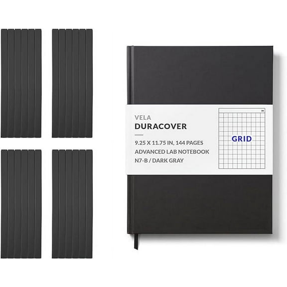 Vela Sciences N7 Expanded DuraCover Lab Notebook, 9.25 x 11.75 in (23.5 x 30 cm), 144 Pages, Gray Saturated Weave, Permanent Bound, 70lb Heavyweight Paper (24-Pack, Grid)