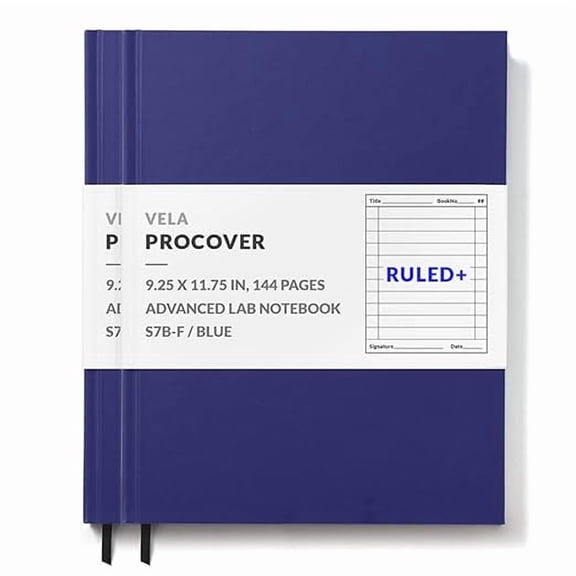 Vela Sciences S7B (2-Pack) Expanded ProCover Lab Notebook, 9.25 x 11.75 in (23.5 x 30 cm), 144 Pages, Blue Synthetic Leather, Permanent Bound, 70lb Heavyweight Paper (Ruled+)