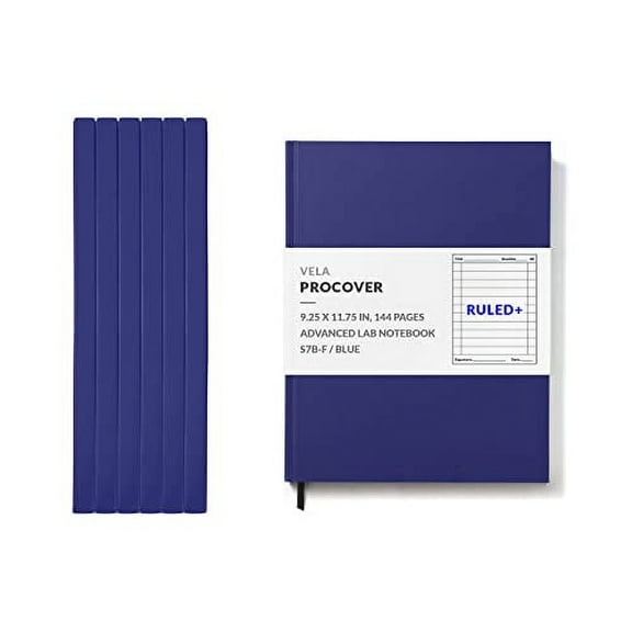 Vela Sciences S7B (6-Pack) Expanded ProCover Lab Notebook, 9.25 x 11.75 in (23.5 x 30 cm), 144 Pages, Blue Synthetic Leather, Permanent Bound, 70lb Heavyweight Paper (Ruled+)