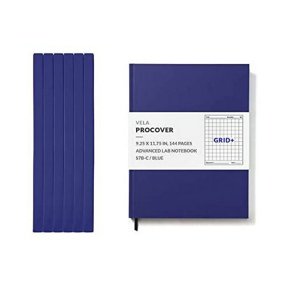 Vela Sciences S7B (6-Pack) Expanded ProCover Lab Notebook, 9.25 x 11.75 in (23.5 x 30 cm), 144 Pages, Blue Synthetic Leather, Permanent Bound, 70lb Heavyweight Paper (Grid+)