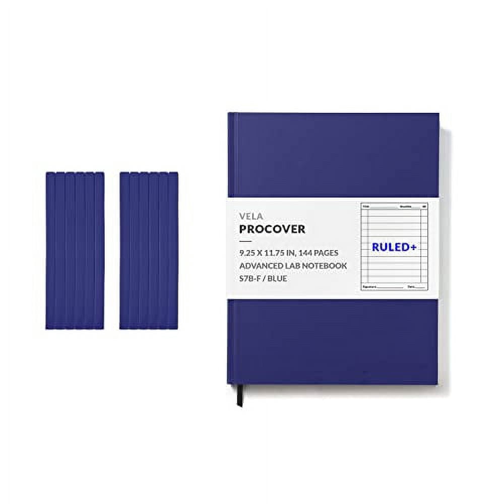 Vela Sciences S7B Expanded ProCover Lab Notebook, 9.25 x 11.75 in (23.5 x 30 cm), 144 Pages, Blue Synthetic Leather, Permanent Bound, 70lb Heavyweight Paper (Ruled+) Pack 12