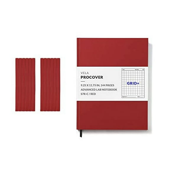 Vela Sciences S7R (12-Pack) Expanded ProCover Lab Notebook, 9.25 x 11.75 in (23.5 x 30 cm), 144 Pages, Red Synthetic Leather, Permanent Bound, 70lb Heavyweight Paper (Grid+)