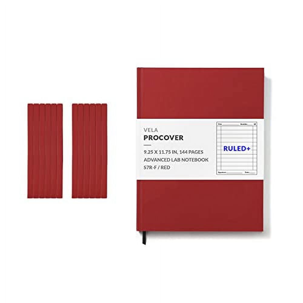 Vela Sciences S7R (12-Pack) Expanded ProCover Lab Notebook, 9.25 x 11.75 in (23.5 x 30 cm), 144 Pages, Red Synthetic Leather, Permanent Bound, 70lb Heavyweight Paper (Ruled+)