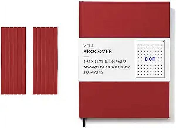 Vela Sciences S7R (12-Pack) Expanded ProCover Lab Notebook, 9.25 x 11.75 in (23.5 x 30 cm), 144 Pages, Red Synthetic Leather, Permanent Bound, 70lb Heavyweight Paper (Dot)