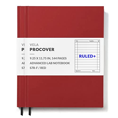 Vela Sciences S7R (2-Pack) Expanded ProCover Lab Notebook, 9.25 x 11.75 in (23.5 x 30 cm), 144 Pages, Red Synthetic Leather, Permanent Bound, 70lb Heavyweight Paper (Ruled+)