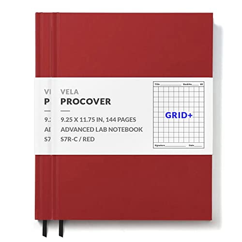 Vela Sciences S7R (2-Pack) Expanded ProCover Lab Notebook, 9.25 x 11.75 in (23.5 x 30 cm), 144 Pages, Red Synthetic Leather, Permanent Bound, 70lb Heavyweight Paper (Grid+)