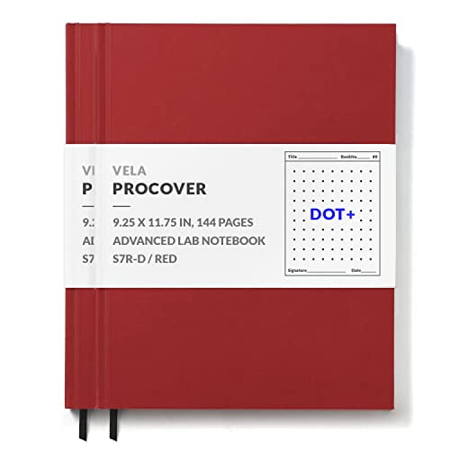 Vela Sciences S7R (2-Pack) Expanded ProCover Lab Notebook, 9.25 x 11.75 in (23.5 x 30 cm), 144 Pages, Red Synthetic Leather, Permanent Bound, 70lb Heavyweight Paper (Dot+)