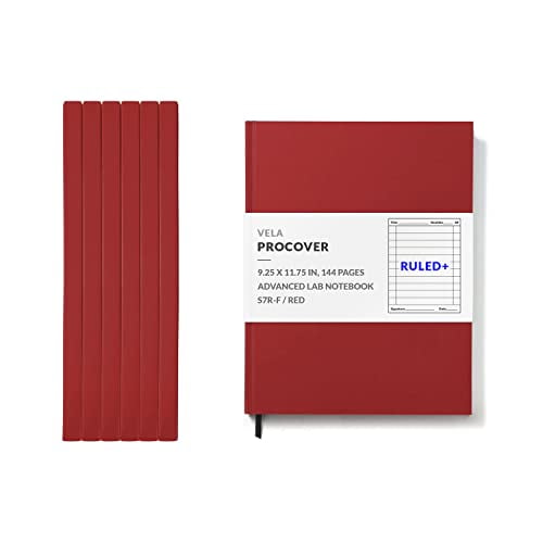 Vela Sciences S7R Expanded ProCover Lab Notebook, 9.25 x 11.75 in (23.5 x 30 cm), 144 Pages, Red Synthetic Leather, Permanent Bound, 70lb Heavyweight Paper (6-Pack, Ruled +)