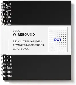 Vela Sciences W7 (2-Pack) Expanded Wirebound Lab Notebook, 9.25 x 11.75 in (23.5 x 30 cm), 144 Pages, Double Wire Looped, 70lb Heavyweight Paper (Dot)