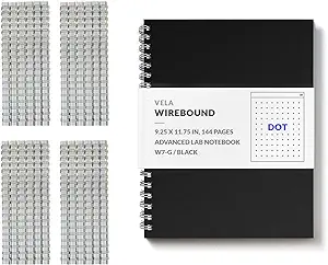 Vela Sciences W7 Expanded Wirebound Lab Notebook, 9.25 x 11.75 in (23.5 x 30 cm), 144 Pages, Double Wire Looped, 70lb Heavyweight Paper (24-Pack, Dot)