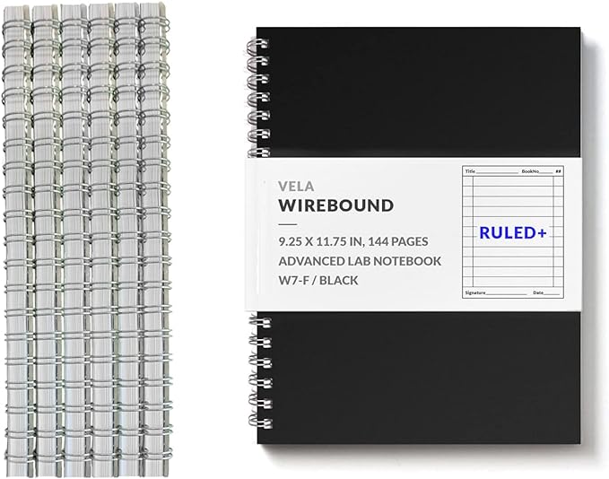 Vela Sciences W7 Expanded Wirebound Lab Notebook, 9.25 x 11.75 in (23.5 x 30 cm), 144 Pages, Double Wire Looped, 70lb Heavyweight Paper (6-Pack, Ruled +)