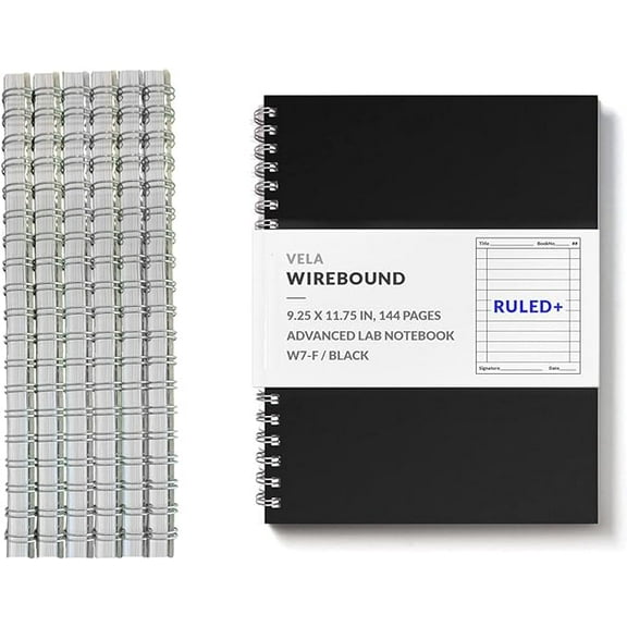 Vela Sciences W7 Expanded Wirebound Lab Notebook, 9.25 x 11.75 in (23.5 x 30 cm), 144 Pages, Double Wire Looped, 70lb Heavyweight Paper (6-Pack, Ruled +)