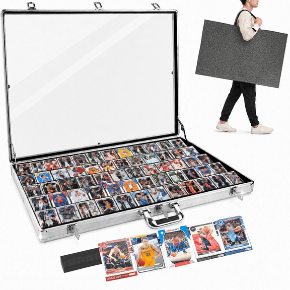 Velamnia Card Show Display Case 34x22 in, Aluminum Trading Card Display Case with Acrylic Lid & 3 Keyed Locks, Tabletop Vendor Case for PSA/BGS Slabs, TCG Cards, Coins, Jewelry - Silver, 1 Pack