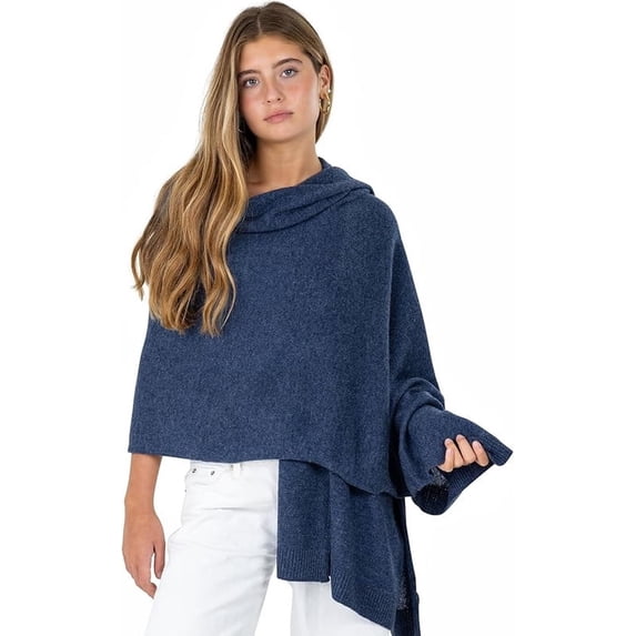 Velanio Luxury Knitted Wrap Travel Shawl Scarf for Womern, Pashmina Stole, All-Season Wool Blend Scarf - Hale Navy