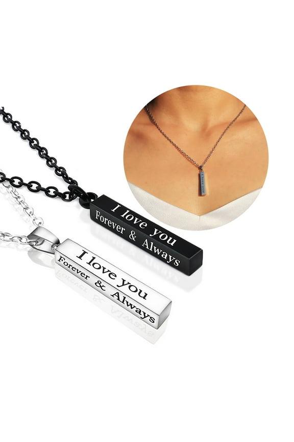 2Pcs Necklace,Stainless Steel I Love You Engraved Couples Necklace,Mecklace for Boyfriend and Girlfriend,Black&Sliver