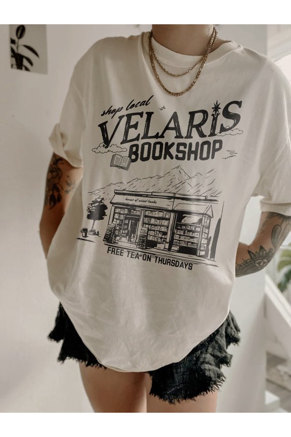 Velaris Bookshop T-Shirt, Vintage Fantasy Bookstore Graphic Tee for Avid Readers, Cozy Literary Aesthetic Shirt, Comfort Colors Unisex Cotton T-Shirt, Size S-3XL