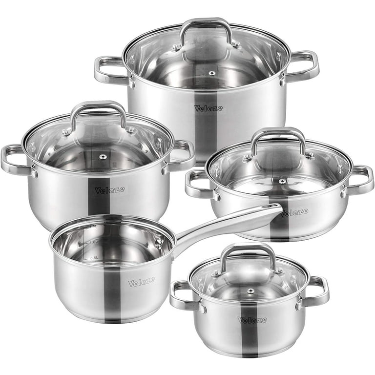 Velaze Cookware Set, Series Eloria, 9-Piece Pan Set, Induction Safe,  Saucepan, Casserole with Glass lid - Stainless Steel