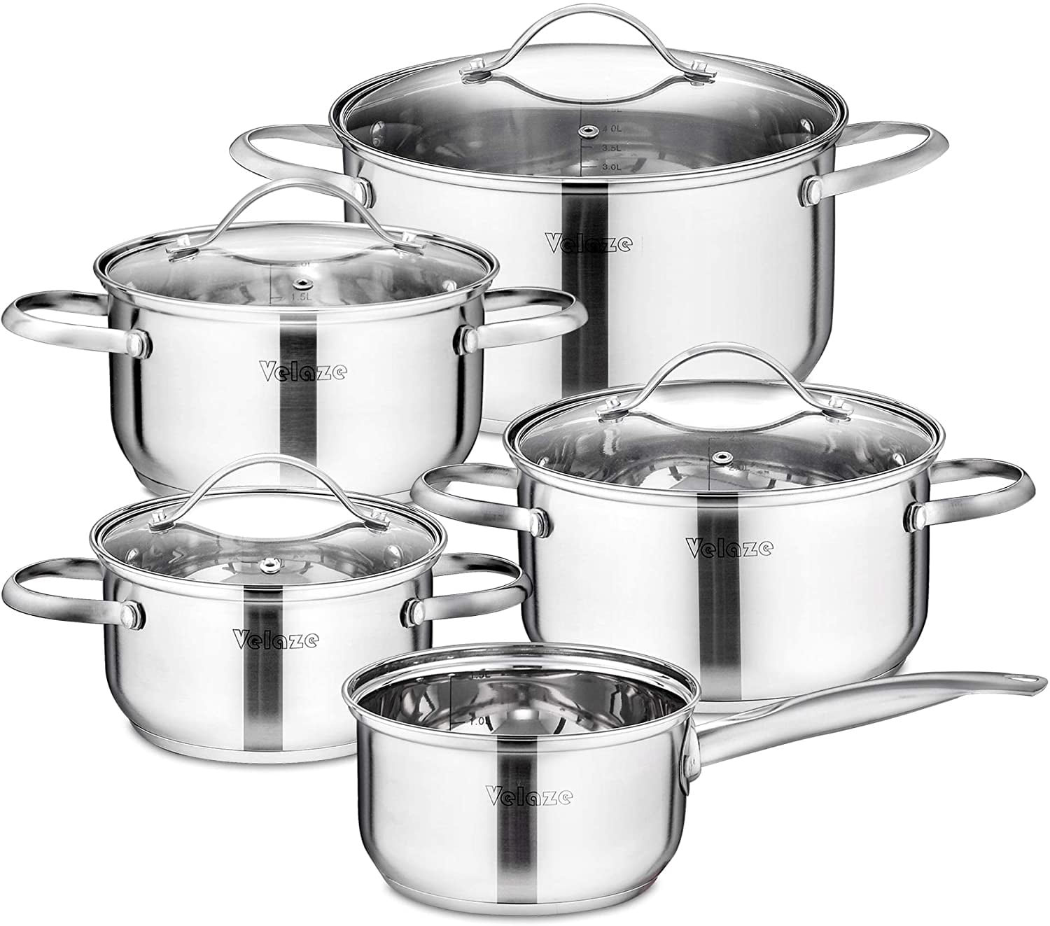 Velaze Cookware Set, Series Miki, 9Piece Pan Set, Induction Safe