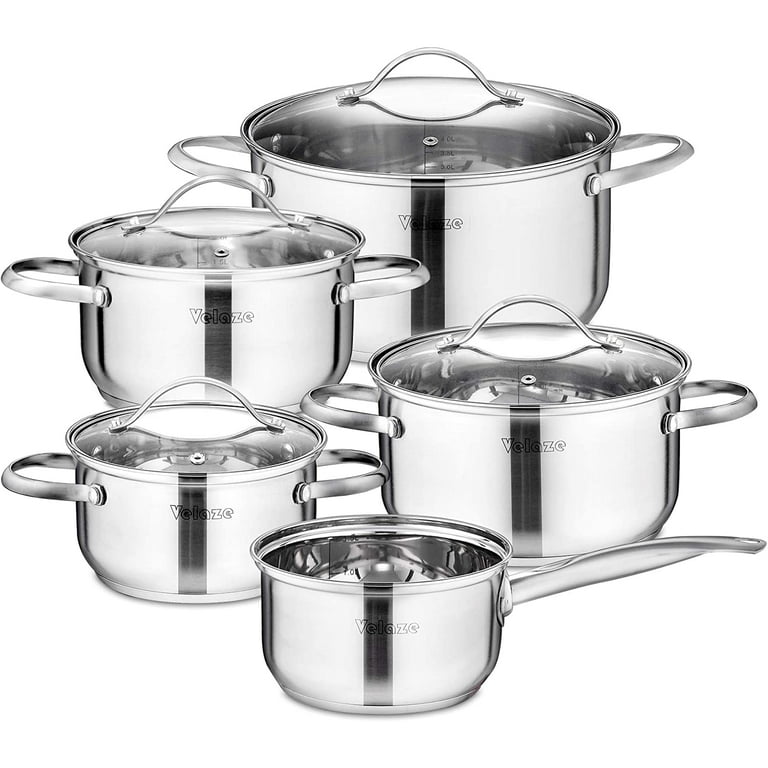 Velaze Cookware Set, Series Miki, 9-Piece Pan Set, Induction Safe,  Saucepan, Casserole with Glass lid - Stainless Steel