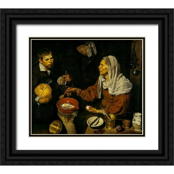 Velazquez, Diego 13x12 Black Ornate Wood Framed with Double Matting Museum Art Print Titled - Old Woman Frying Eggs
