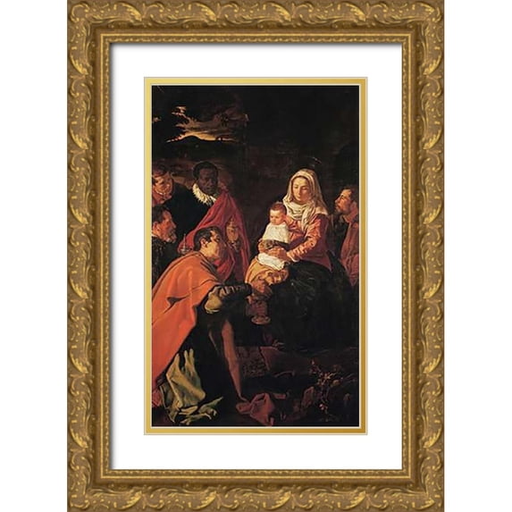 Velazquez, Diego 13x18 Gold Ornate Wood Framed with Double Matting Museum Art Print Titled - The Adoration Of The Magi