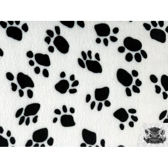 Velboa Faux Fake Fur Short Pile Black and White Paw Fabric