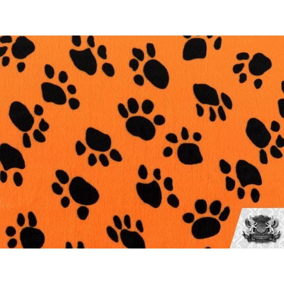 Velboa Faux Fake Fur Short Pile Orange Paw Fabric